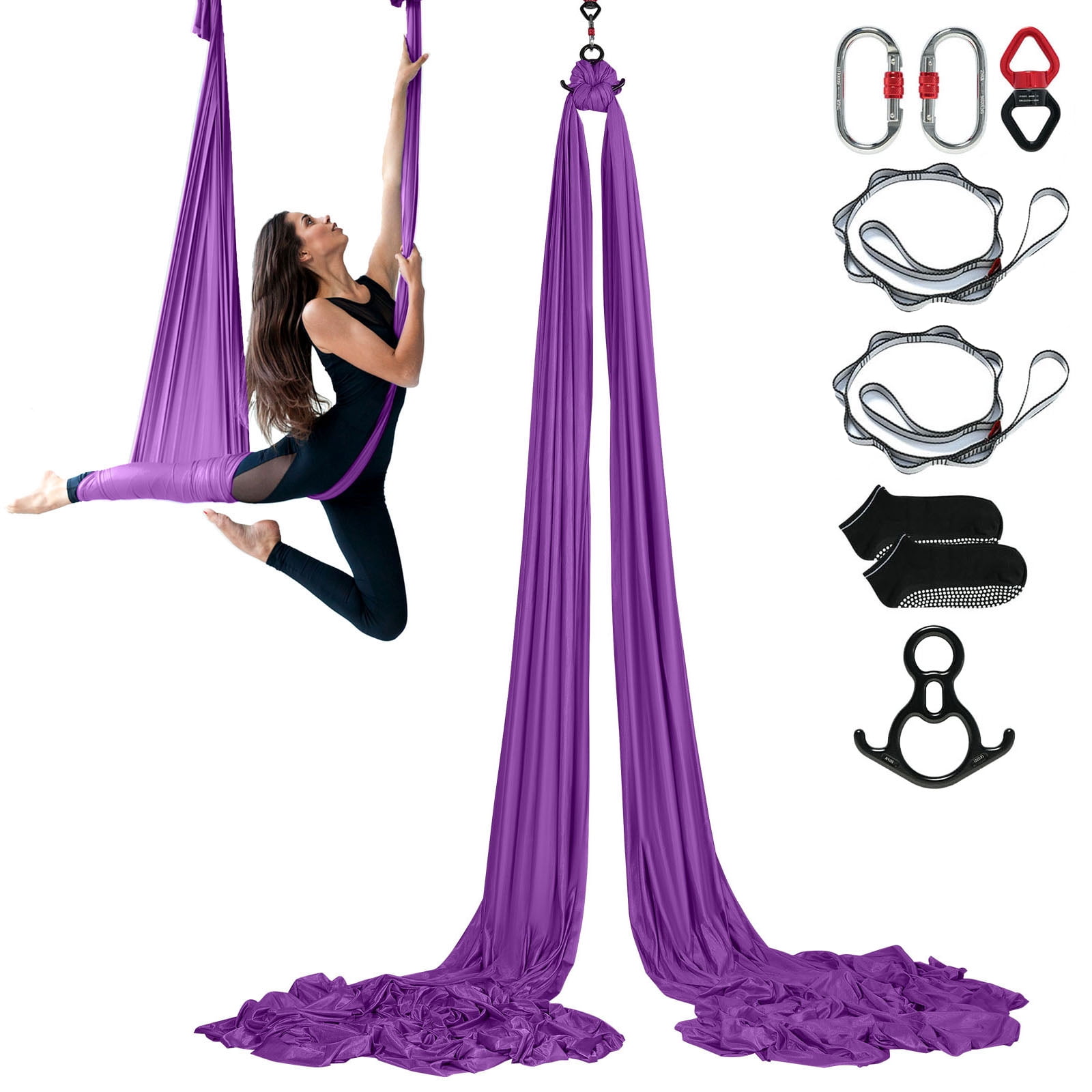KFFKFF Aerial Silk & Yoga Swing, Aerial Yoga Hammock Kit, Nylon, 9×3.06 yards, Purple