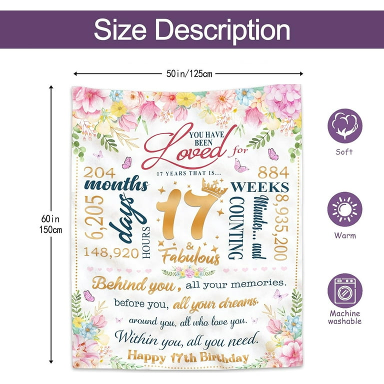 17th Birthday Gifts for Girls Blanket, 17 Year Old Girl Gifts Ideas, Best  Gifts for 17 Year Old Girls, Birthday Gifts for 17 Year Old Girl, 17th