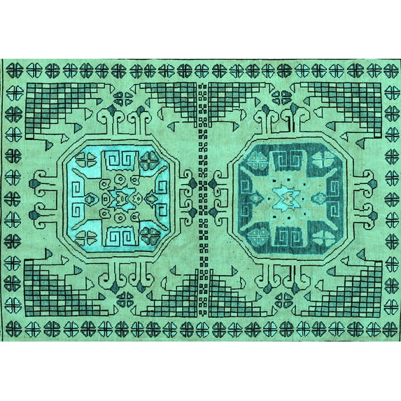 Ahgly Company Indoor Rectangle Abstract Turquoise Blue Modern Area Rugs, 2' x 3'