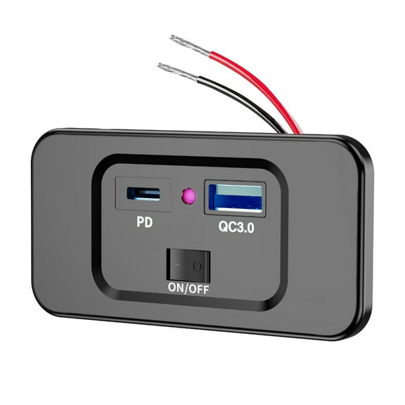 2-Port 12-24V Wall Mount Outlet Panel 20W USB C & QC3.0 18W USB Charging Socket