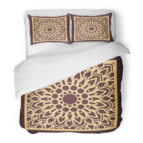 RYLABLUE 3 Piece Bedding Set Laser Cutting Panel Golden Floral Favor Box Silhouette Coaster for Metal Wood Twin Size Duvet Cover with 2 Pillowcase for Home Bedding Room Decoration