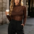 thumbnail image 2 of WCMZJ Women's Sheer Mesh Long Sleeve Bodysuit Mock Neck Slim Fit Layering Tops Stretchy Form Fitting Basic Shirts for Party, 2 of 5