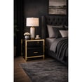 thumbnail image 4 of Brassex Adam Table de nuit moderne luxe pour chambre avec dessus en verre, tiroir rembourré et structure en métal doré, noir/or, 4 of 6