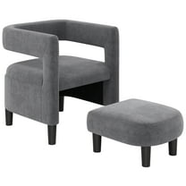 Giantex Velvet Accent Chair w/Ottoman, Mid Century Modern Comfy Upholstered  Armchair, Round Club Chair