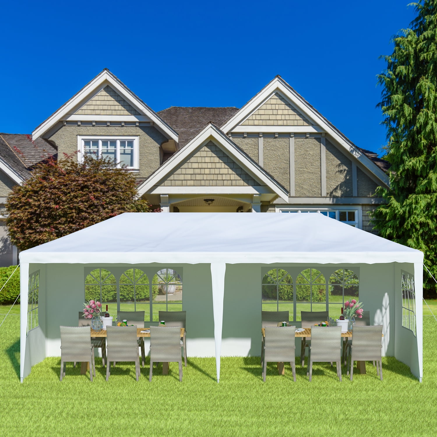 Heavy Duty Gazebos Wedding Party with 5 Removable Sidewalls 10 x 20 x 8.5ft Outdoor Patio Canopy 10 x 20 x 8.5 ft, White 4 Sides Wall Sunshades Shelter Waterproof Commercial Tent for Events 