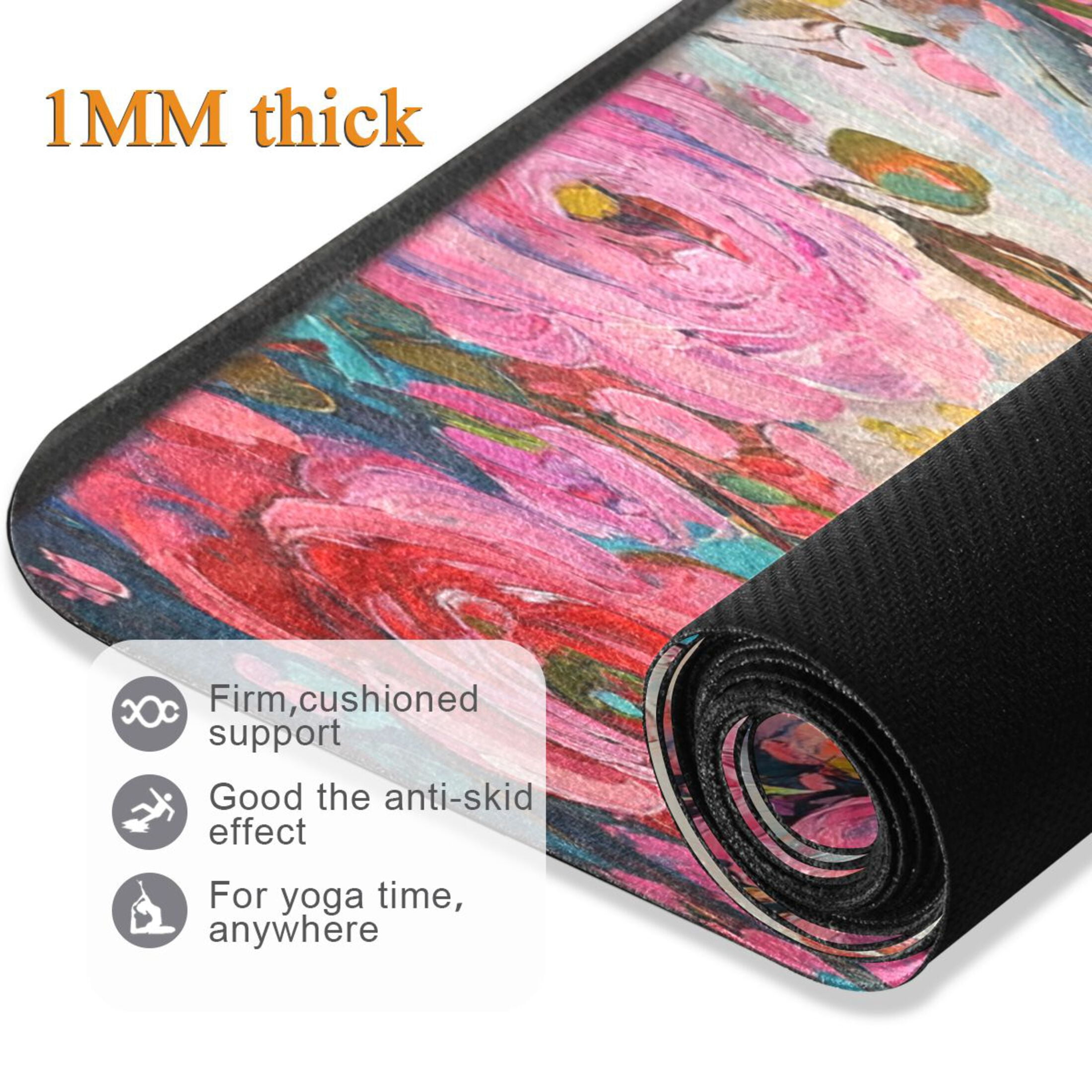 BZSMCE Yoga Mat Women Cat Surrounded by Pink Flowers Fitness Mat