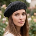 thumbnail image 7 of Byfri Crochet Straw Beret Hat French Artist Style Summer Hat for Women Daily Wear 54-58cm, 7 of 7