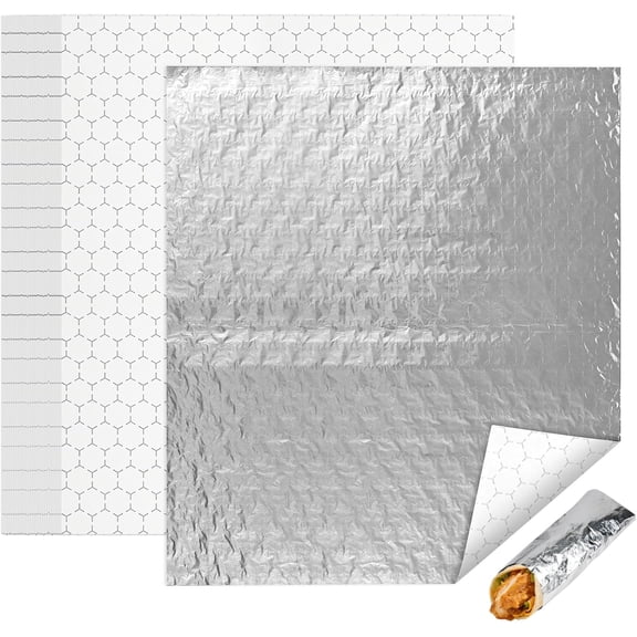 Pre-Cut Insulated Foil Sandwich Wrap Sheets Grease-Resistant for Hot Food (14" x 16",100 PCS)