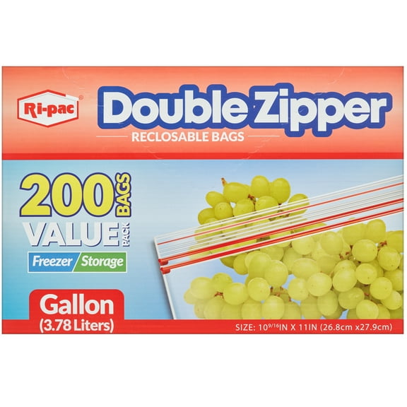 Double Zipper Reclosable Bags,200 BAGS, Gallon size