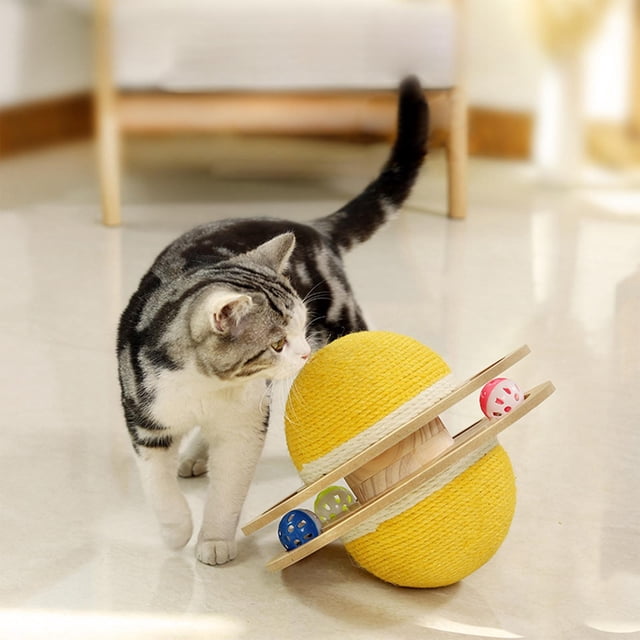Planet Turntable Scratcher Sisal Cat Scratching Ball Resistente a los arañazos Interesante Cat Scratcher Turntable Toy para suministros para mascotas Grande Yinane pelota para rascar gatos