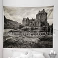 thumbnail image 1 of Dream Tapestry, Explore Dream Discover Slogan on Eilean Donan Castle Highlands Scotland, Fabric Wall Hanging Decor for Bedroom Living Room Dorm, 5 Sizes, Dark Taupe and Pale Grey, by Ambesonne, 1 of 1