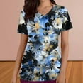 thumbnail image 2 of Scrub Tops for Women Short Sleeve Working Uniform with Pocket Summer Vintgae Graphic Flower Print V Neck Stretchy Holiday T Shirts, 2 of 4
