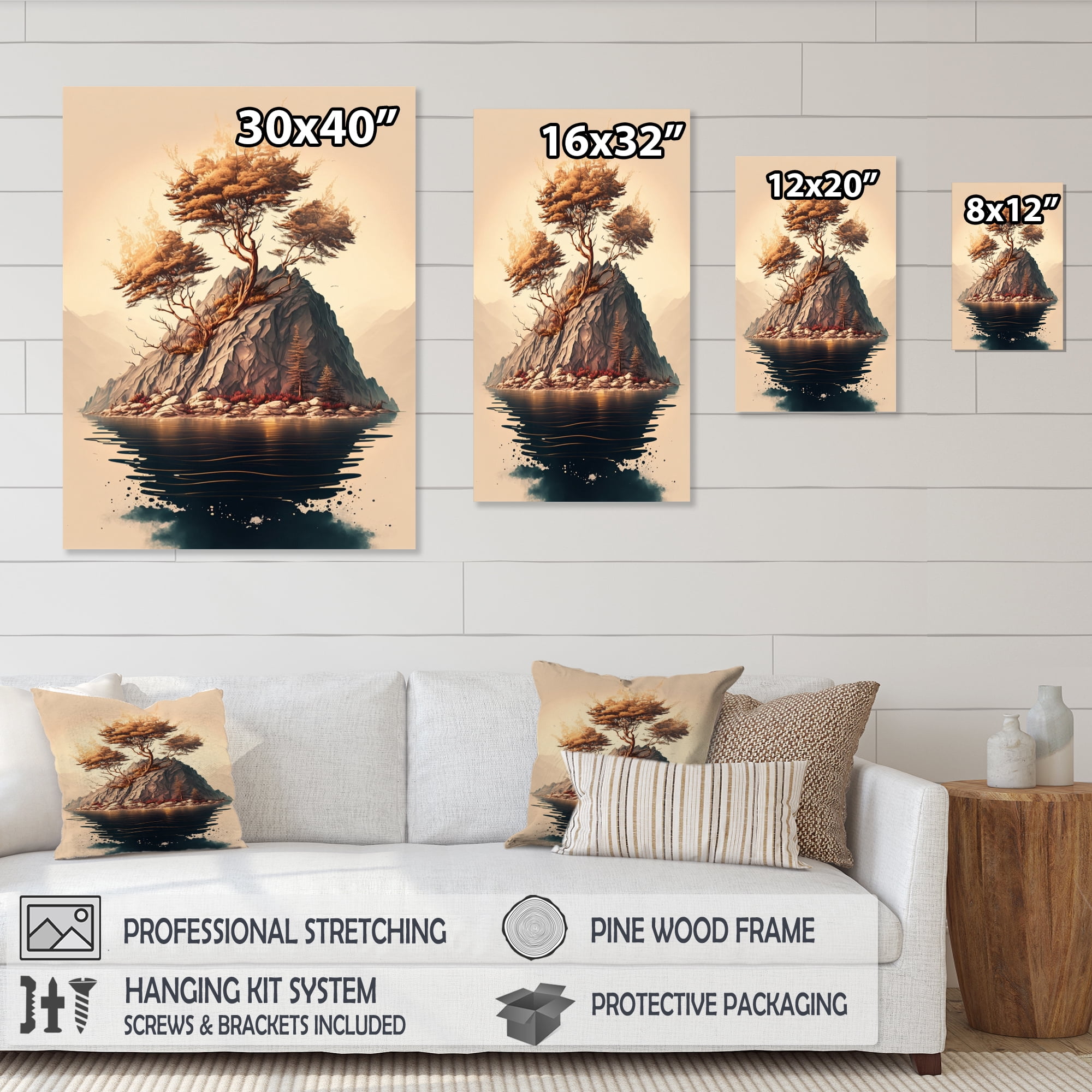 Designart Bright Bonsai Tree On Rock III Canvas Wall Art