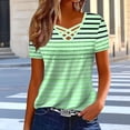 thumbnail image 3 of Karymi Womens Blouses Striped Short Sleeve T‑Shirt, Crisscross Cutout V‑Neck Casual Tee Top, Hollow‑Out Neckline Casual Basic Top, Versatile for Daily Outings Shirts for Women, 3 of 5