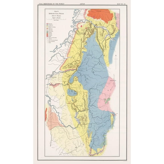 Historic Map - Ishikari Coal Fields Japan - Oinouye 1913 - Vintage Wall Art