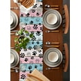 thumbnail image 5 of Blue Pink Dog Paws Prints Burlap Cotton Table Runner 13x60 Inches Long, Farmhouse Beige Wood Farmhouse Table Runners, Outdoor Dining Tablecloths Decor for Baby Shower/Party/Wedding, 5 of 6