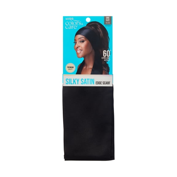 Kiss Colors & Care Silky Satin Edge Scarf, Adult, Solid Black Pattern, Size 60" x 4", 1 Piece