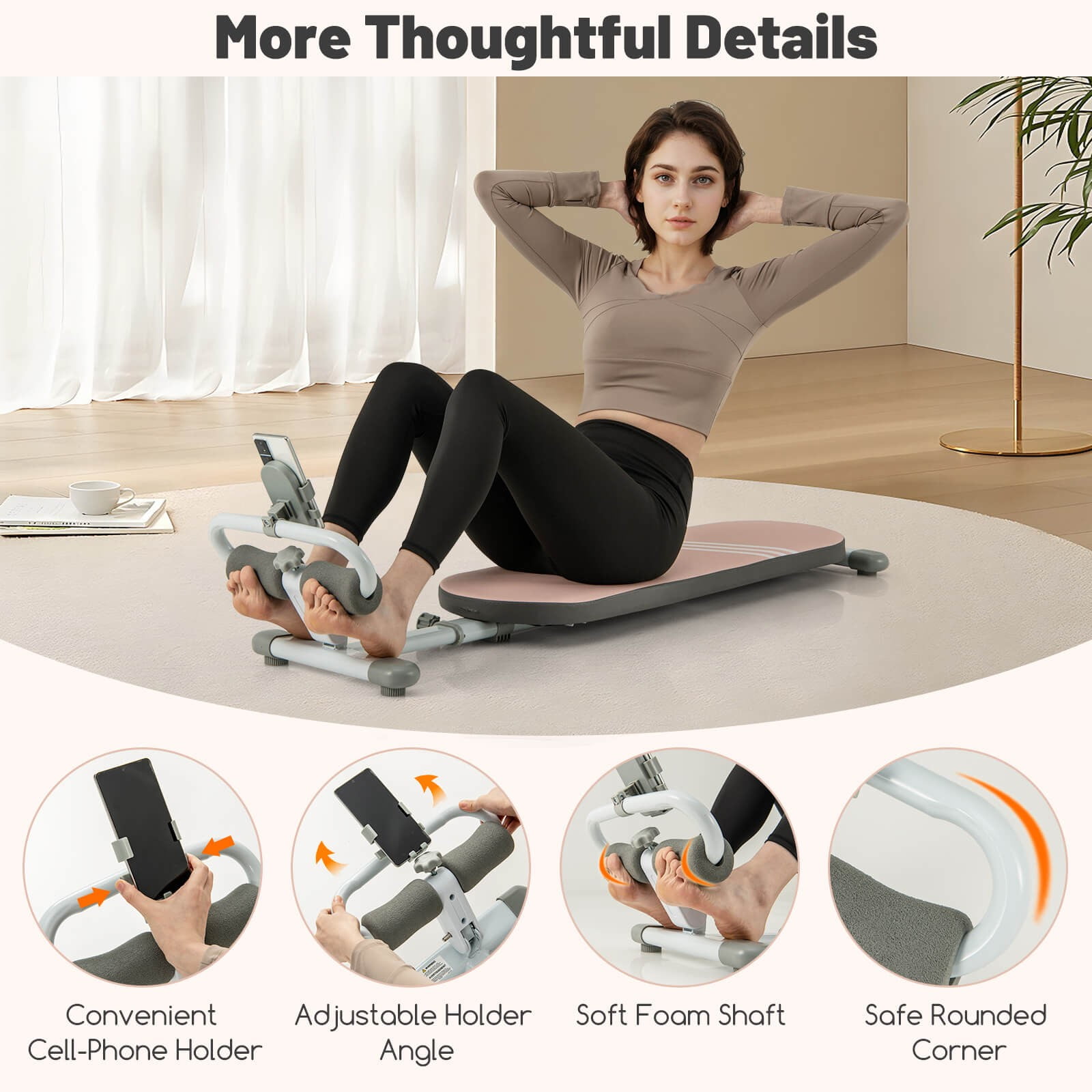 Favory Multifunctional Sit Up Bench, Workout Bench w/3 Gear Adjustable Angles & Adjustable Length, Foldable Design, Versatile Fitness Equipment for Home Gym,Pink