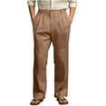 thumbnail image 2 of Domuza Linen Pants Men Fashion Casual Pleated Straight Leg Pleated Slacks Spring Summer Lightweight Baggy Beach Pants with Pockets Brown M, 2 of 5