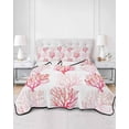thumbnail image 2 of Full Size Quilt Bedding Set, Coastal Pink Coral Reversible Summer Quilt 3 Pieces, Nautical Ocean Seaside Beach Lightweight Bedspreads Coverlets with 2 Pillow Shams for All Seasons, 2 of 5
