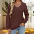 thumbnail image 2 of Loopsun Womens Fall Tops, Long Sleeve T Shirts for Women, Women's Fashion Comfortable Casual Loose Solid Long Sleeve V-Neck T-shirt Top Wine, XL, 2 of 5