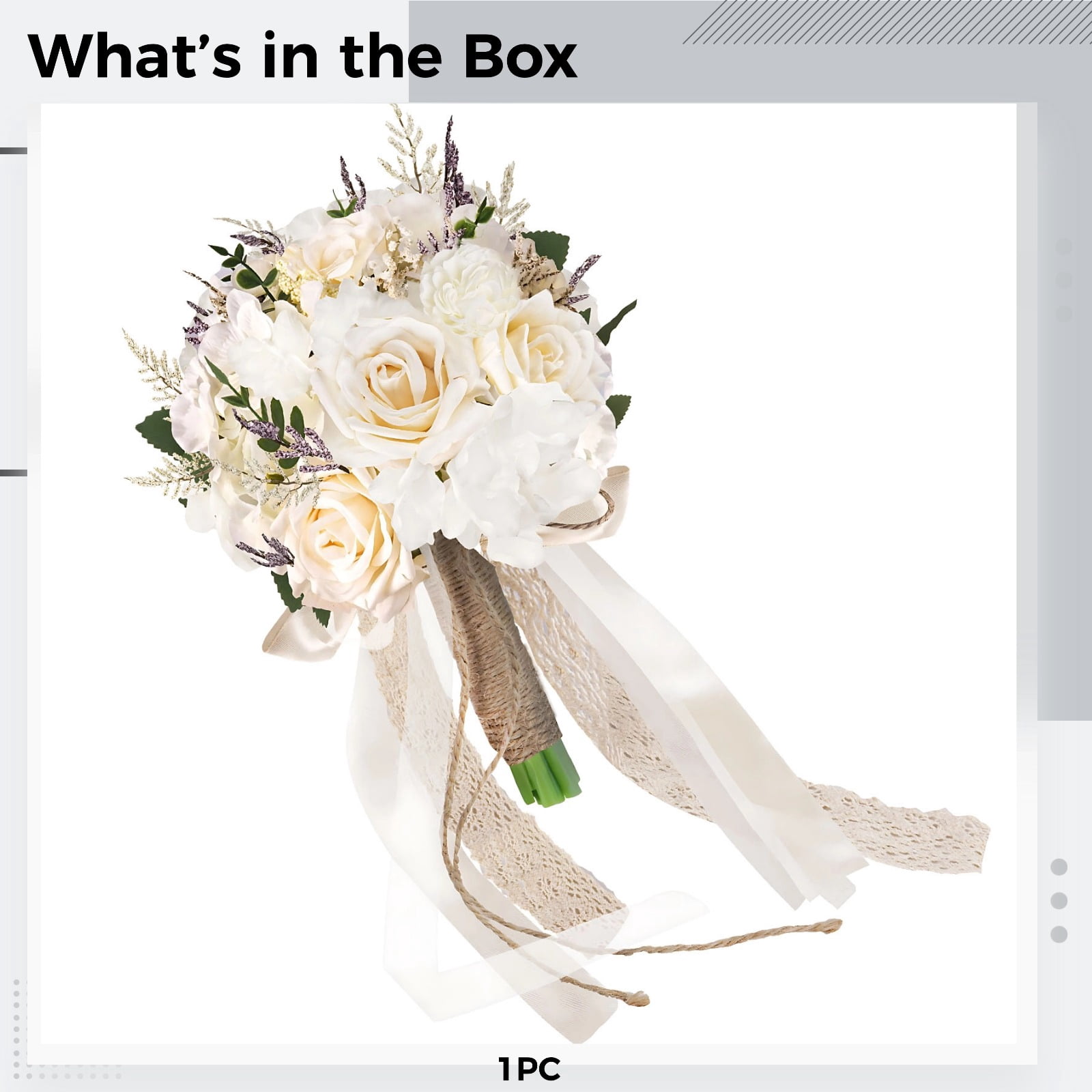 Artificial Wedding Bouquets, Champagne White Roses Flower Bouquet for Bride, Bridesmaid, 13.8 in / 35 cm for Wedding and Photography