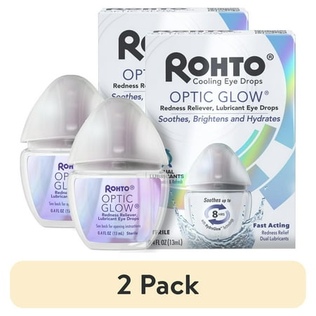 (2 pack) Rohto Optic Glow Whitening & Lubricant Eye Drops, Brightens & Hydrates Eyes, 0.4 fl oz