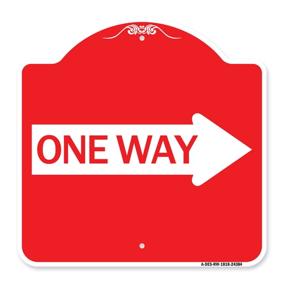 SignMission A-DES-RW-1818-24384 18 x 18 in. Designer Series Sign - One Way with Right Arrow, Red & White
