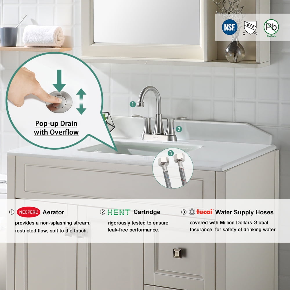 PARLOS Swivel Spout 2-Handle Bathroom Sink Faucet, Brushed Nickel