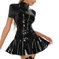 thumbnail image 2 of TMOYZQ Dress for Women Short Sleeves Leather Body Suits Wet Look Underwear Outfits Patent Leather Dress Dominatrix Costume Shiny Club Dress Outfit Clubwear, 2 of 7