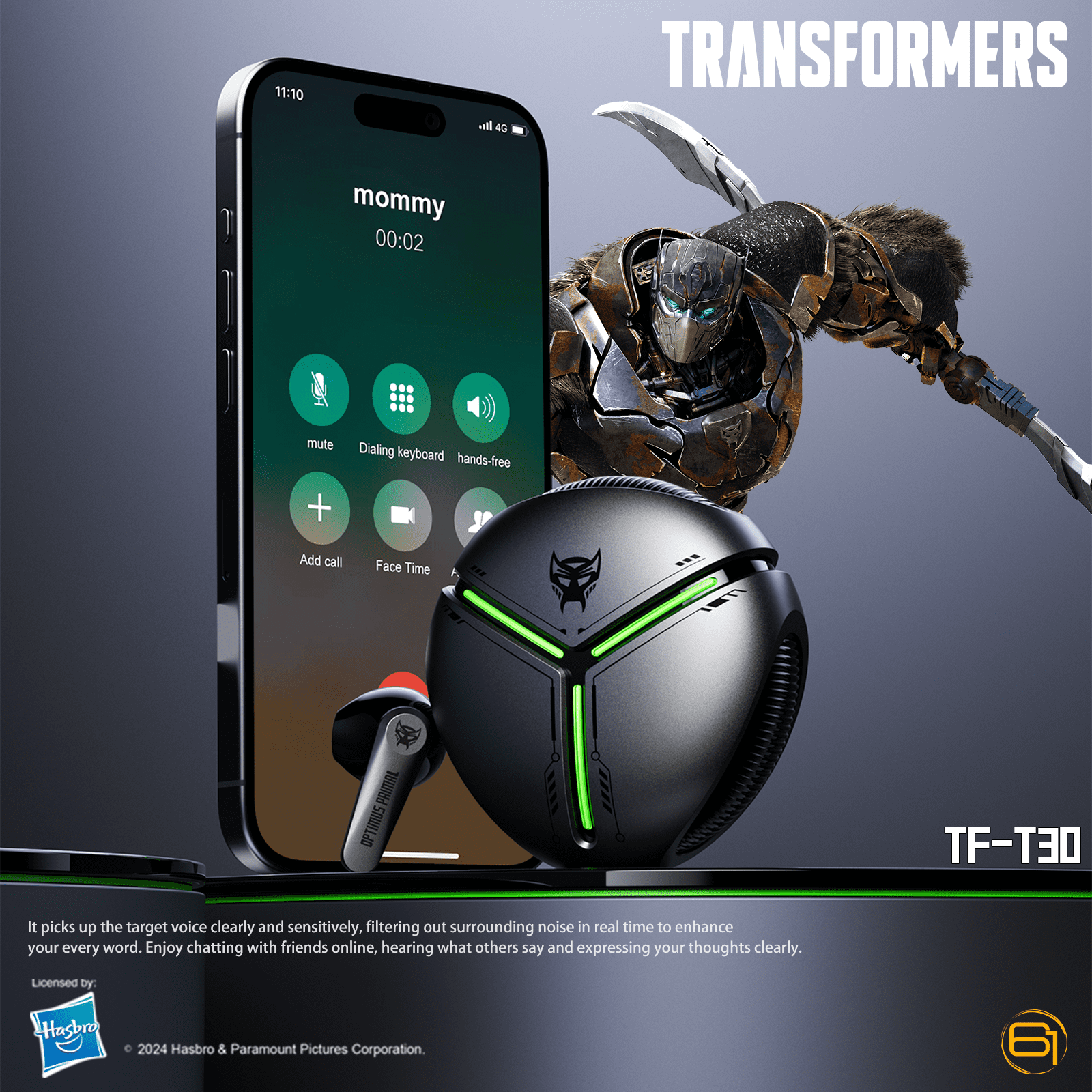 Transformers TF-T30 Bluetooth TWS Wireless Earbuds with Energy Core Design Passive Noise Cancelling Semi-In-Ear Cool HiFi HD Calling Music Game Modes Low Latency Earphones – Gray Optimus Primal