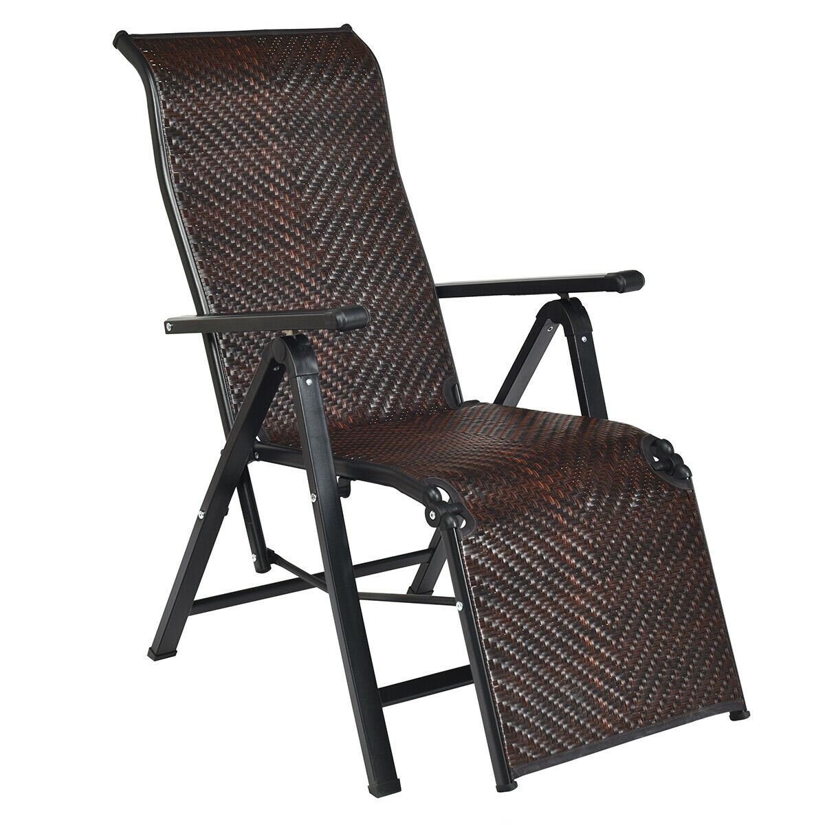 Gymax Patio Rattan Folding Lounge Chair Recliner Back Adjustable Beach Yard Pool - image 4 of 10