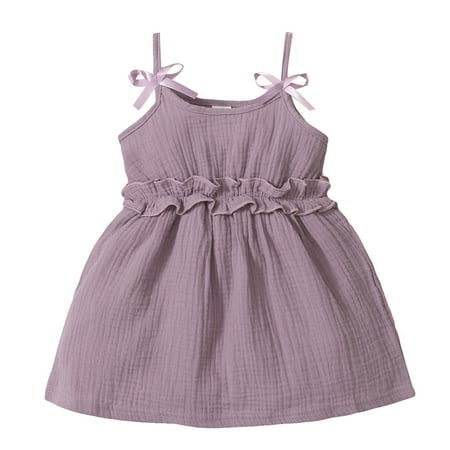 

Mikrdoo Dress For Infant Baby Girls Pure Color Strap Sleeveless One Piece Summer Dress Purple 18-24 Months
