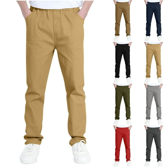 Sweatpants with Pockets, Boys And Childrens Sports Cargo Pants Stretch Elastic Waist School Kids Twill Joggers for 4-13Years, Size 6-14 Years