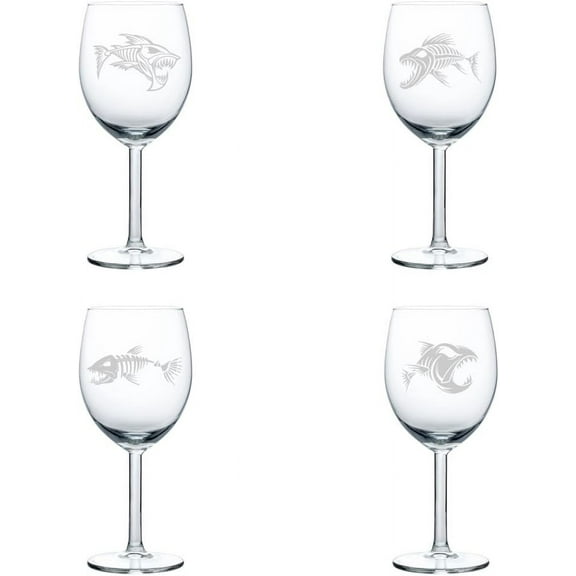 Set of 4 Wine Glass Gift Fish Skeleton Collection (10 oz)
