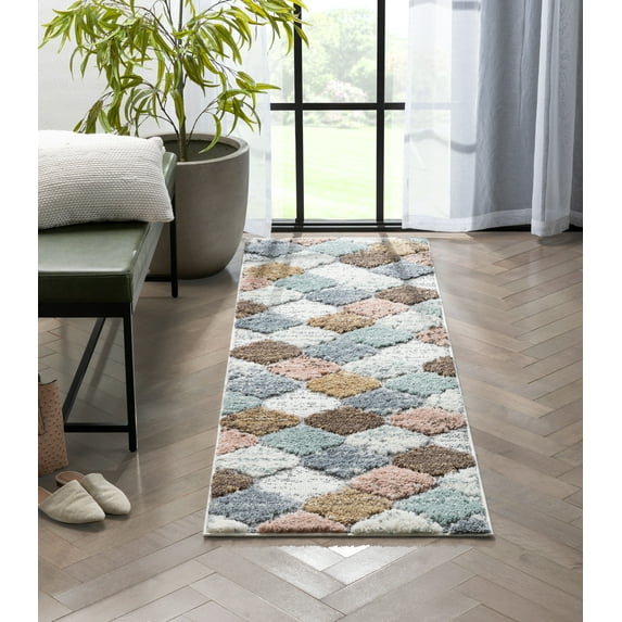 Well Woven | Calliope Ivory Blue | High-lo Pile | Cozy Shag Runner 2x7 (2'3" x 7'3")