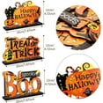 thumbnail image 2 of VLQKY 3Pcs Halloween Centerpieces for Tables Happy Indoor Table Decorations Pumpkin Table Centerpieces Wooden Boo Trick or Treat Sign for Halloween Party Indoor Tier Tray Room, 2 of 9