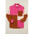 thumbnail image 4 of Women's Rose Red Colorblock Curved Hem Corduroy Shacket with Pocket - [ZhiHiMeRi] | (US 12-14)L, 4 of 12