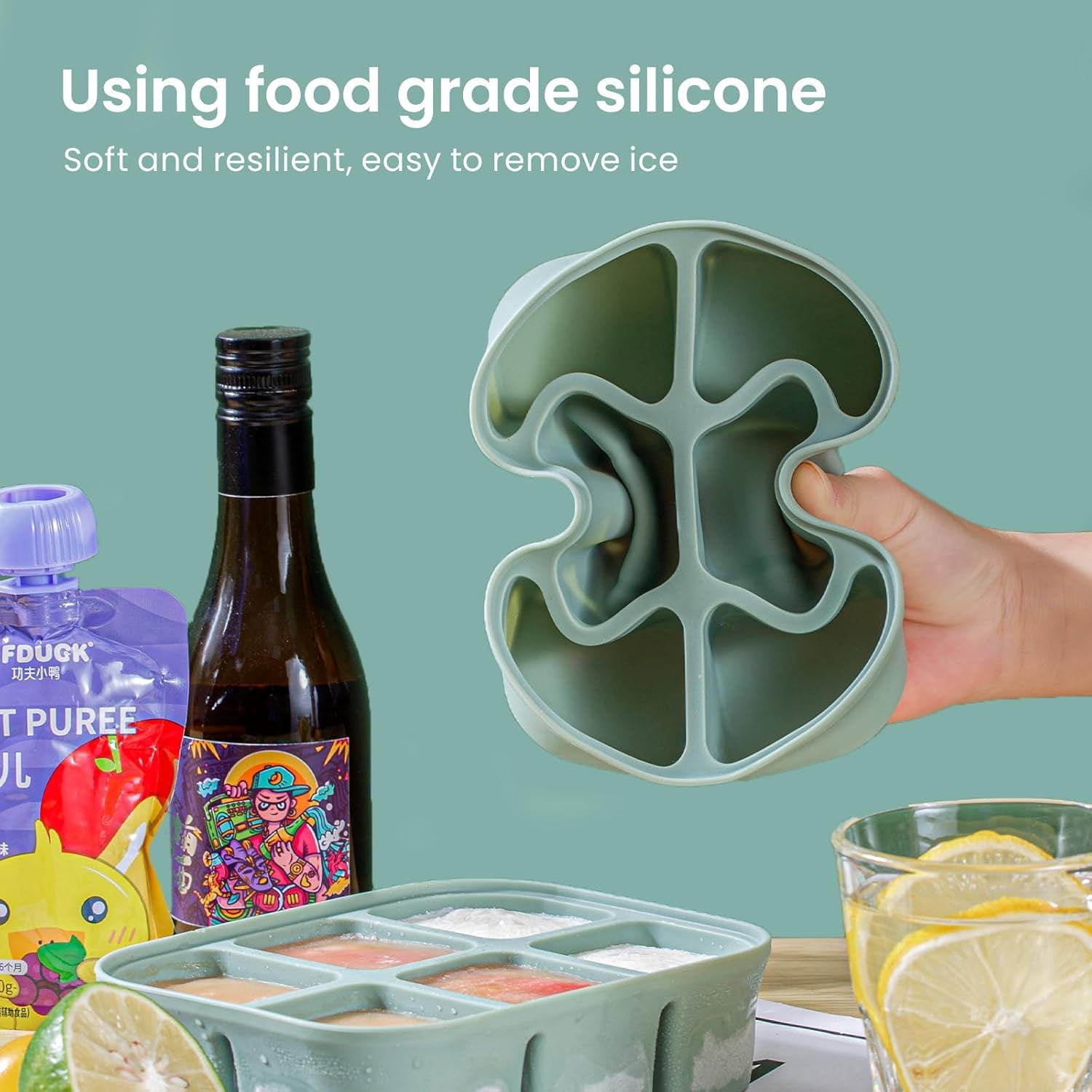 Ice Cube Tray 2 Pack – Stackable Large Silicone Ice Cube Freezer Molds & Easy Release Square Ice Cube Maker with Removable Lid BPA Free for Cocktail,Whiskey，Soup Baby Food
