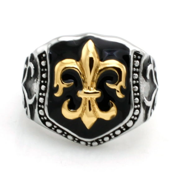 Tioneer Stainless Steel Tri-Tone Fleur De Lis Biker Style Ring