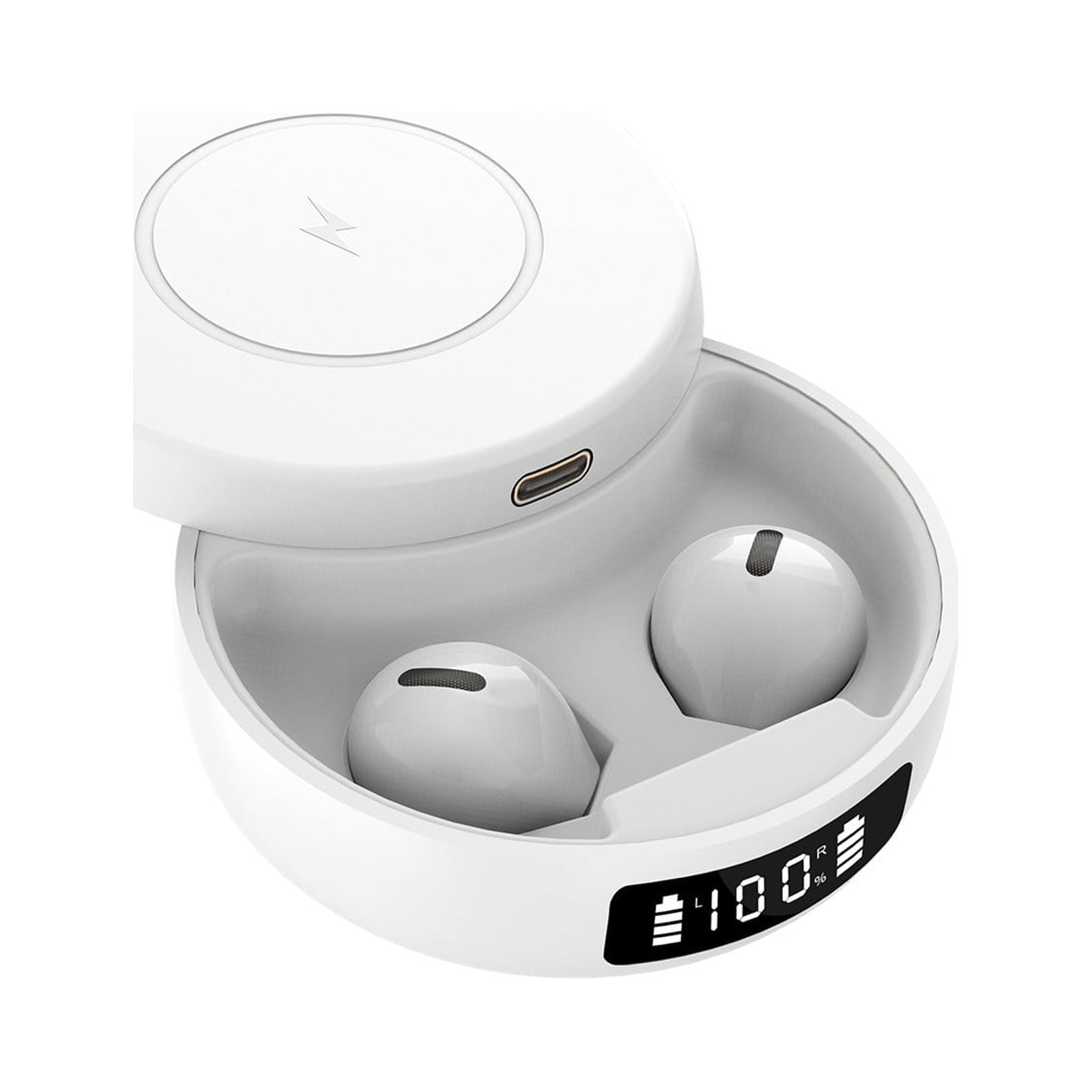 Bluetooth Headphones True Wireless Earbuds 60H Playback LED Power Display Earphones with Wireless Charging Case IPX5 Waterproof in-Ear Earbuds with Mic for TV Smart Phone Laptop Computer Sports,White
