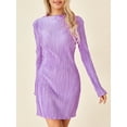 thumbnail image 4 of Liacowi Women's Bodycon Mini Dress Long Flare Sleeve Solid Color Pleated Dress, 4 of 9
