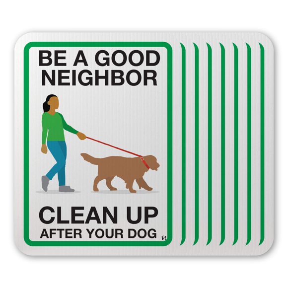 VSE | Clean Up After Your Dog - Be A Good Neighbor | Lawn Signs with Metal H-Stakes | 8 Signs (9x12)