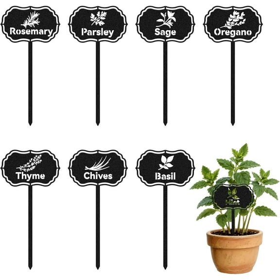 8PCS Metal Plant Markers Stakes Food Spices with Pattern for Outdoor Indoor 3.5"x7" Waterproof Cute Garden Plant Labels Signs Tags for Farmhouse Greenhouse Decor - Funny Gardening Gifts