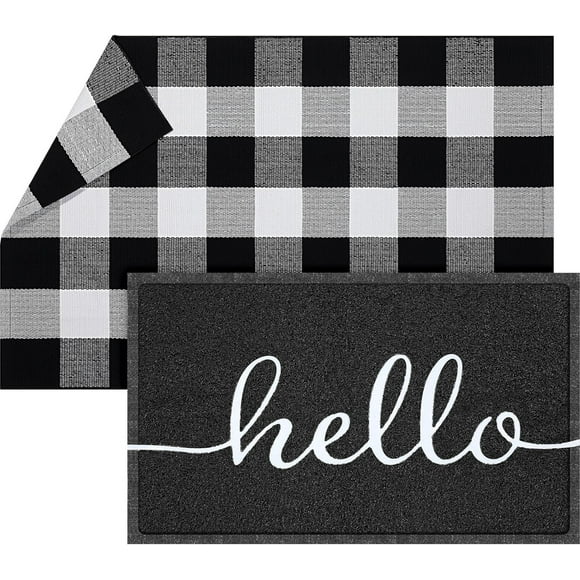 PinesC GLQGS Hello Doormat 30" x 18" Country Buffalo Outdoor Rug 43" x 27.5" Doormat for Front Door Farmhouse Outdoor Doormat for Indoor and Outdoor Entrances
