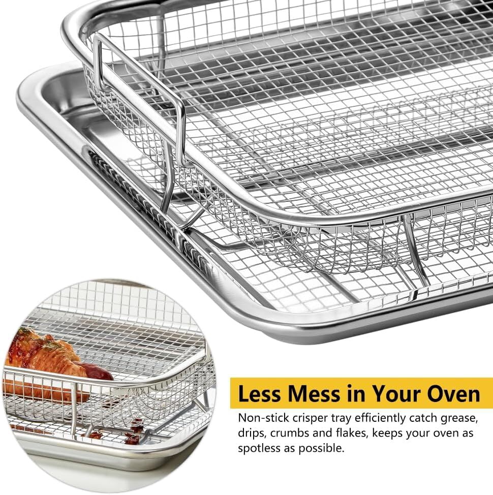 Air Fryer Basket, Air Fryer Tray for Oven, 11"x11" Copper Non-Stick Air Fryer Basket for Oven with Mesh Crisping Grill Basket Tray Bakeware Air Fryer Accessories (2pcs)