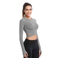 thumbnail image 3 of Long Sleeve Crop Tops for Women Tummy Cross Fitted Yoga Running Shirts Gym Workout Cropped Tank Tops, 3 of 5