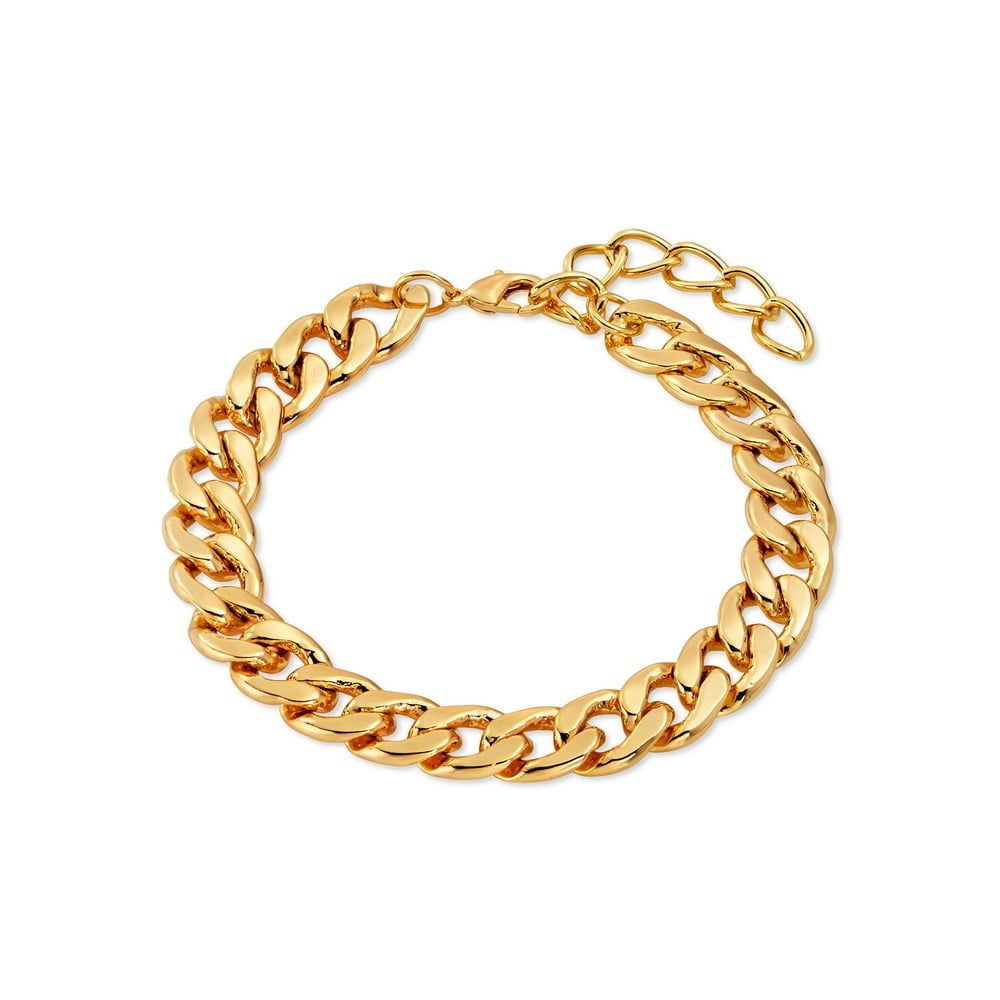 Scoop - Scoop 14KT Gold Flash Plated Brass Curb Chain Bracelet, 7.75 ...