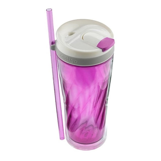 Vaso Flex Tumbler 24oz Autoclose Con Popote Orquidia Contigo Color Violeta blanco