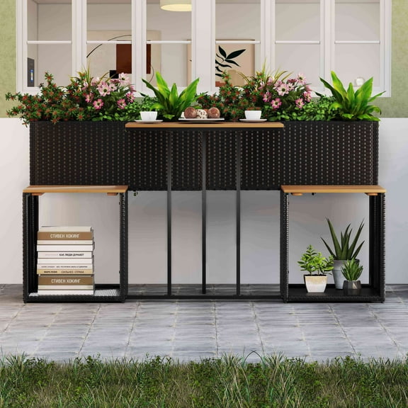 Costway Patio Furniture Set with Raised Garden Bed Built-in Chairs and Storage Space